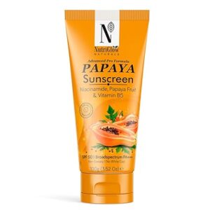 NutriGlow NATURAL'S Advanced Pro Formula Papaya Sunscreen SPF 50, for Men & Women Suitable for Oily, Dry, Sensitive & Combination Skin PA+ No White Cast,