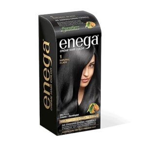 Enega No Ammonia Grey Coverage Long Lasting Creme Hair Color with Argan Oil & Green Tea Extract - Pack of 1(150 ML) (Natural Black)